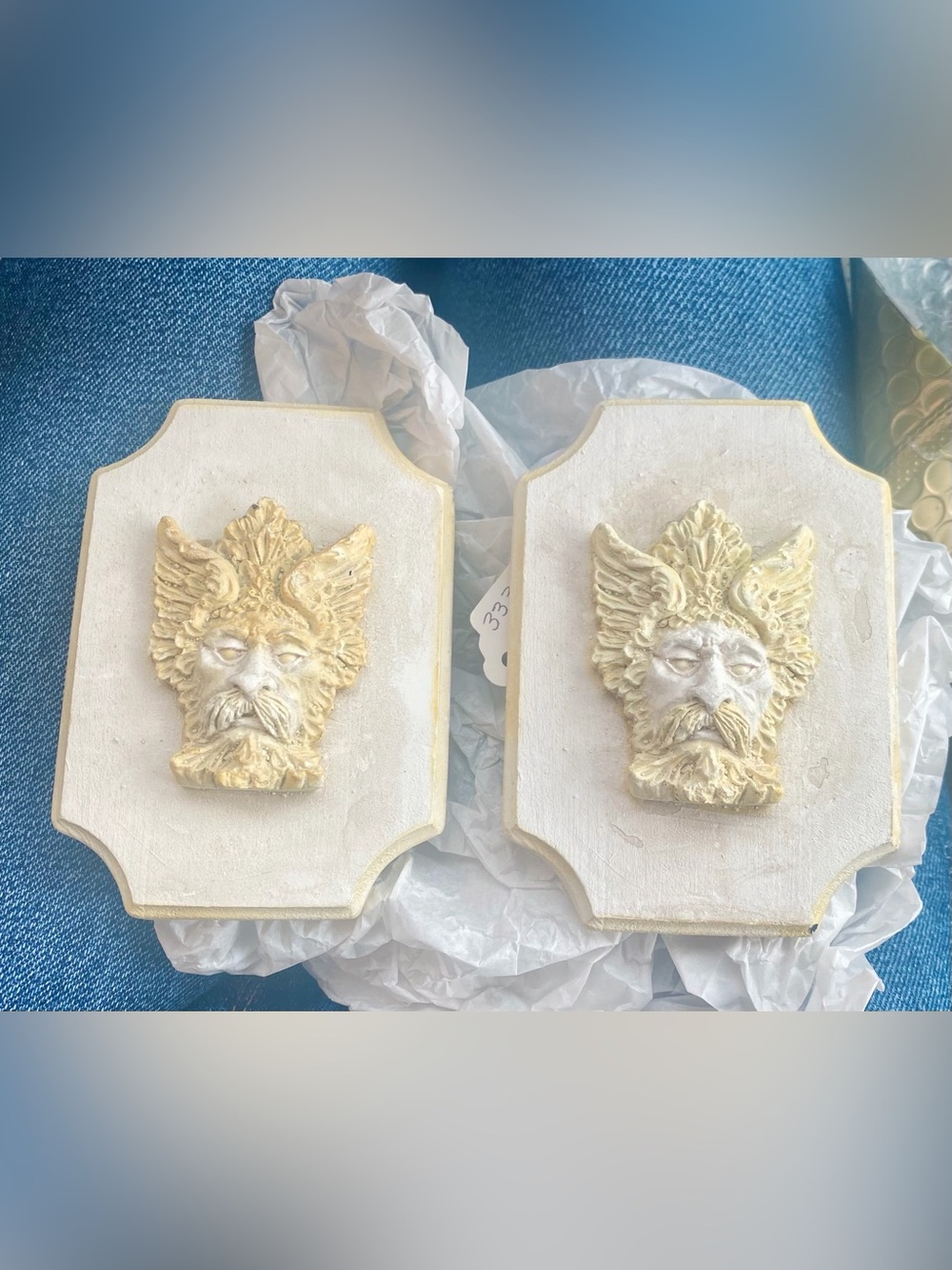 Set of Two Medusa Italian handmade - White and Gold Very Rare